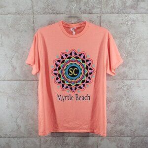 Delta Myrtle Beach Graphic Print Neon Orange Short Sleeve T Shirt Size M